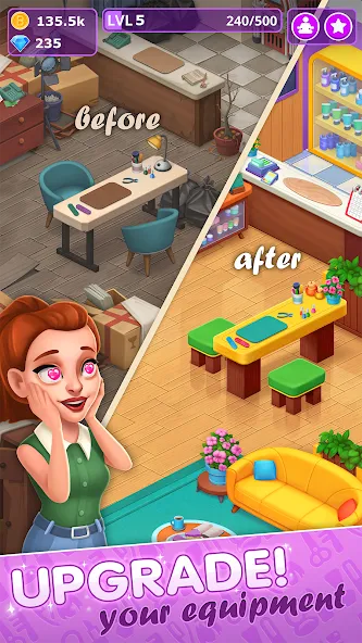 Beauty Tycoon: Hair Salon Game (Бьюти Тайкун)  [МОД Mega Pack] Screenshot 5