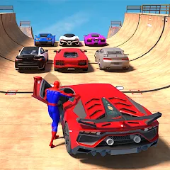 Скачать взломанную Superhero Car: Mega Ramp Games (Рамп Кар Гейм)  [МОД Все открыто] - стабильная версия apk на Андроид