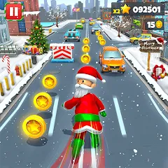 Скачать взломанную Xmas Santa Surfer Running Game (Ксмас Санта Серфер Раннинг Гейм)  [МОД Mega Pack] - последняя версия apk на Андроид