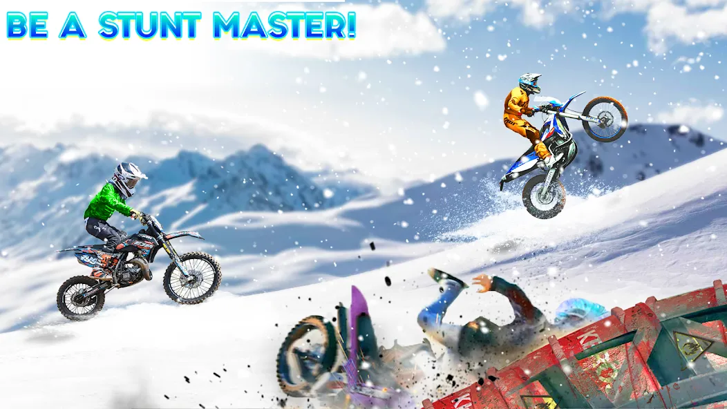 Snow Tricky Bike Stunt Race 3D  [МОД Много денег] Screenshot 3